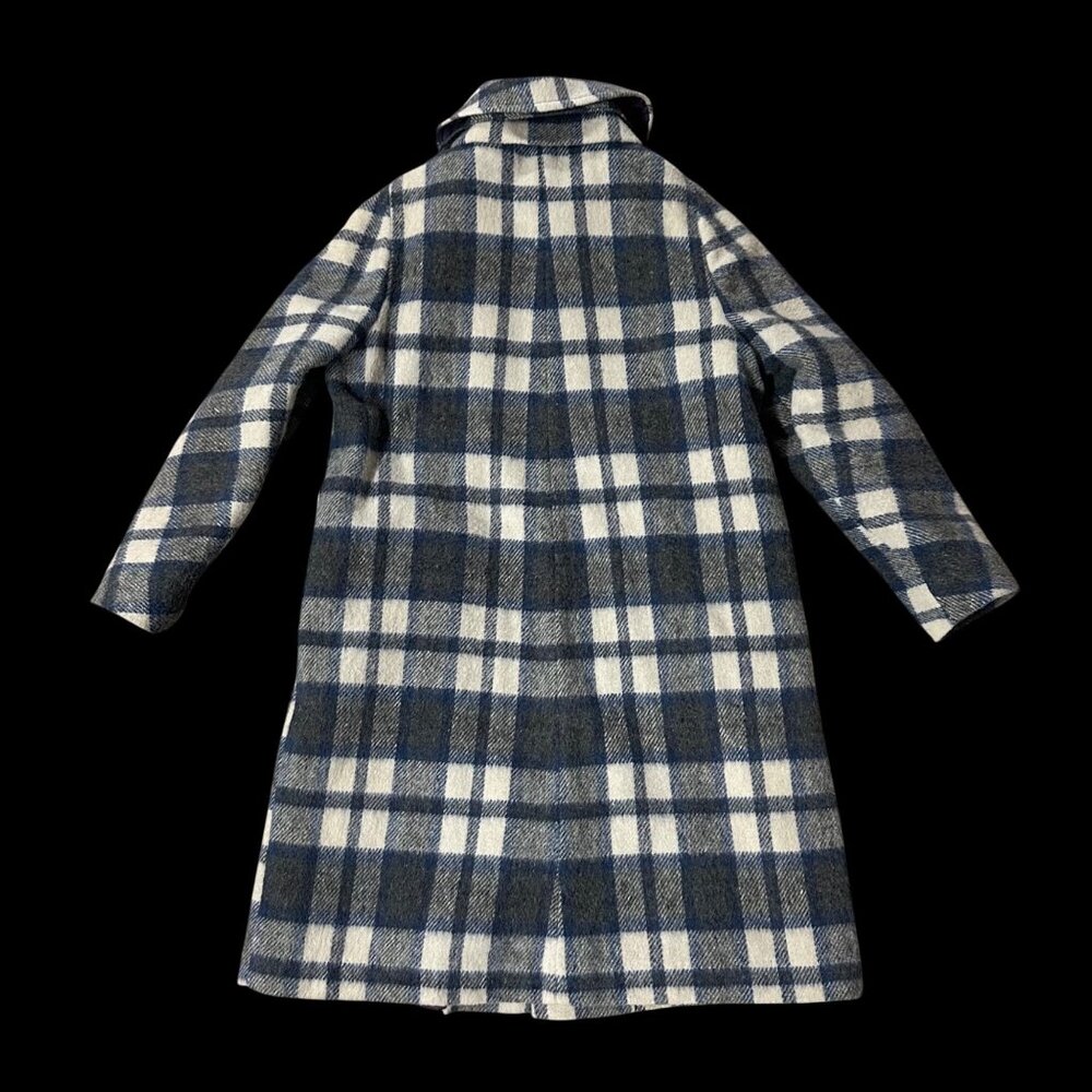 Vintage Womens Coat Scarf Plaid Wool Blend Union Made USA Blue White 1970s - Picture 3 of 8
